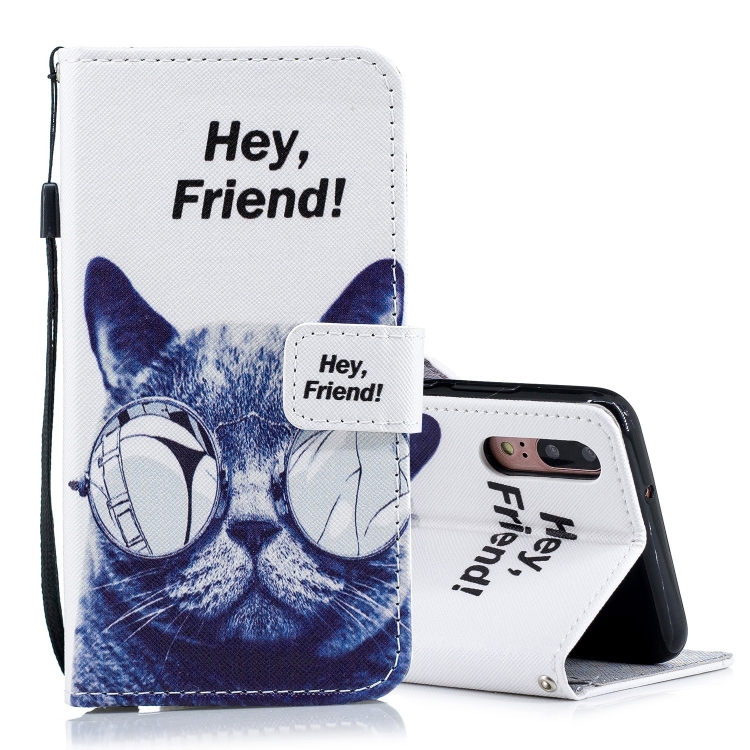 

Cool Cat Pattern Horizontal Flip Leather Case for Huawei P20, with Holder & Card Slots & Wallet