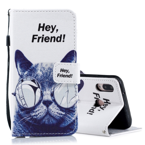 

Cool Cat Pattern Horizontal Flip Leather Case for Huawei P20 Lite, with Holder & Card Slots & Wallet