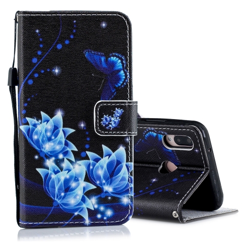 

Blue Folwer Pattern Horizontal Flip Leather Case for Huawei P20 Lite, with Holder & Card Slots & Wallet