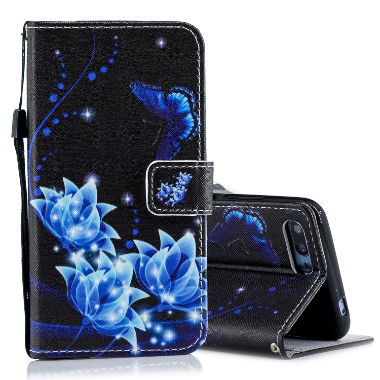 

Blue Folwer Pattern Horizontal Flip Leather Case for Huawei Honor 10, with Holder & Card Slots & Wallet