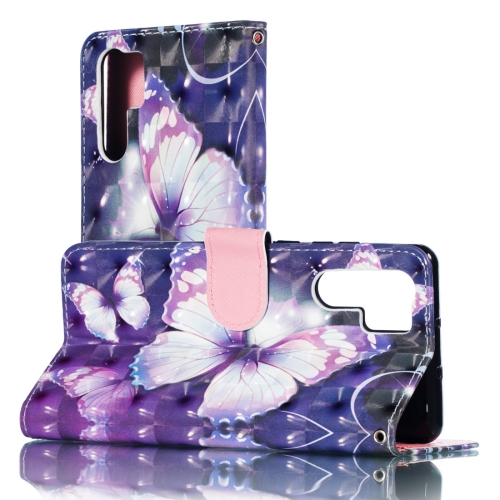 

3D Purple Butterflies Pattern Horizontal Flip PU Leather Case for Huawei P30 Pro, with Holder & Card Slots & Wallet & Photo Frame