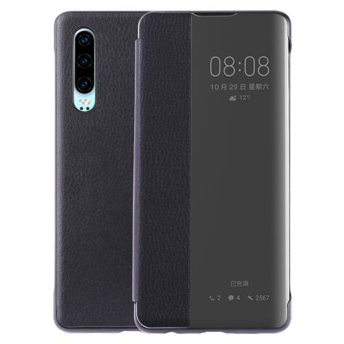 

Litchi Texture PC + PU Horizontal Flip Case for Huawei P30, with Touch Call Display ID&Sleep/Wake-up Function (Black)