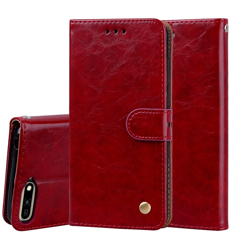 

Business Style Oil Wax Texture Horizontal Flip Leather Case for Huawei Y6 (2018), with Holder & Card Slots & Wallet (Red)