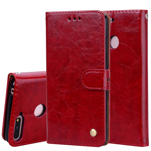 

Business Style Oil Wax Texture Horizontal Flip Leather Case for Huawei Honor 7A (with fingerprint hole), with Holder & Card Slots & Wallet(Red)