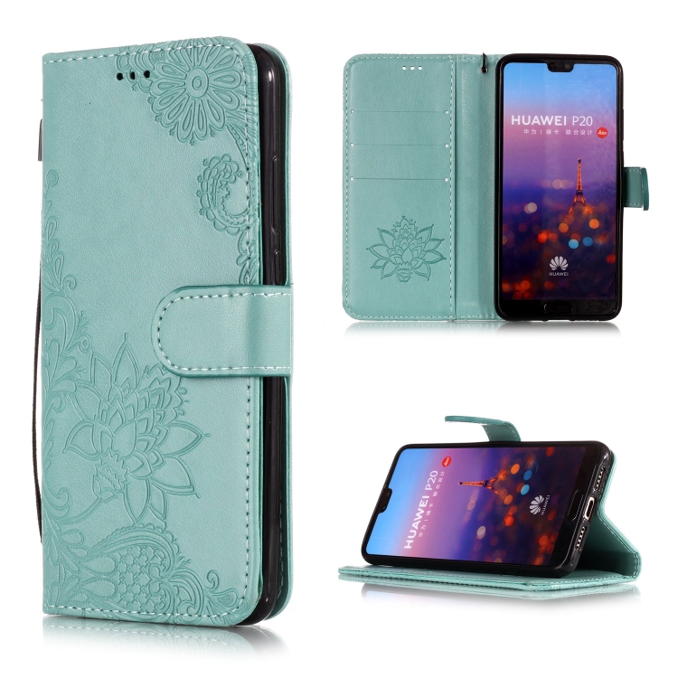 

Vintage Embossed Floral Lace Flower Pattern Horizontal Flip Leather Case for Huawei P20, with Card Slot & Holder & Wallet & Lanyard(Green)