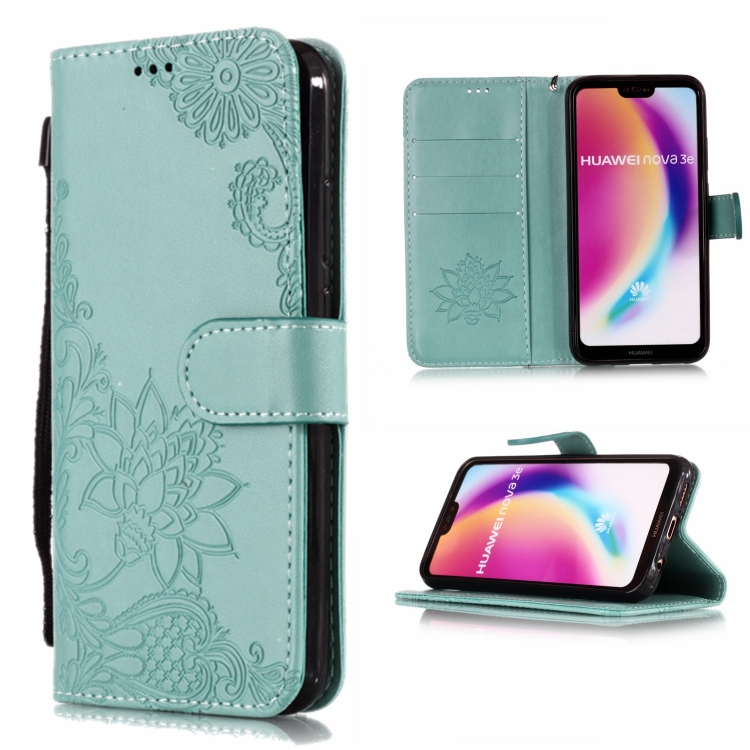 

Vintage Embossed Floral Lace Flower Pattern Horizontal Flip Leather Case for Huawei P20 Lite / Nova 3e, with Card Slot & Holder & Wallet & Lanyard (Green)