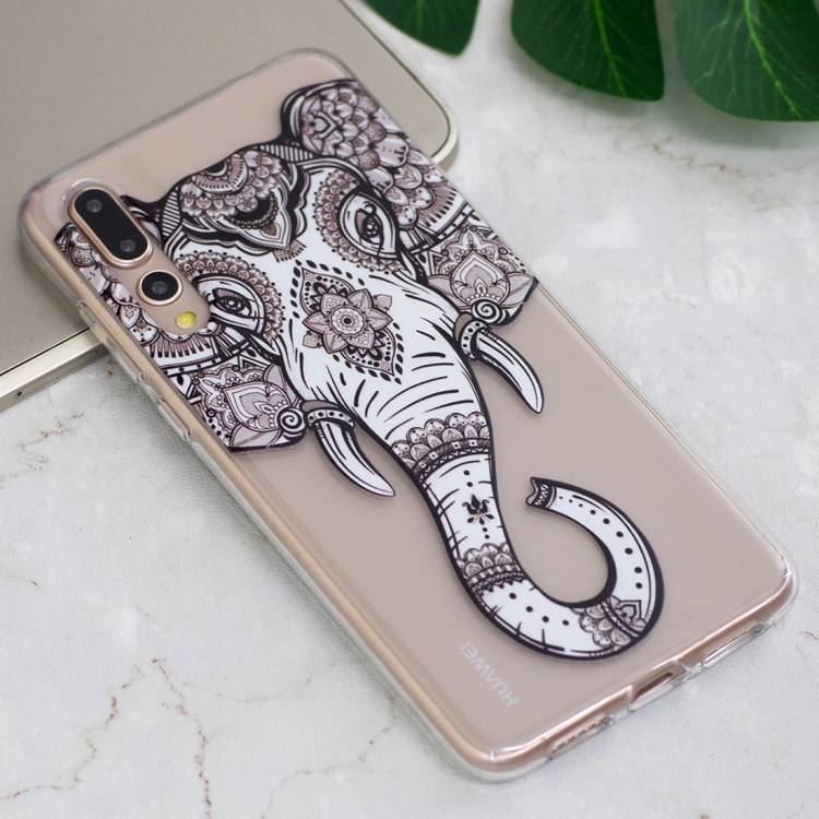 

For Huawei P20 Pro Tattoo Elephant Pattern Oil Embossed Soft TPU Protective Back Case