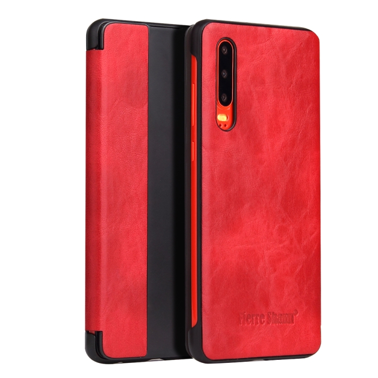 

Fierre Shann Crazy Horse Texture Horizontal Flip PU Leather Case for Huawei P30, with Smart View Window & Sleep Wake-up Function (Red)