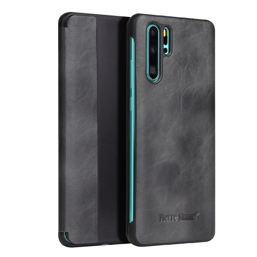 

Fierre Shann Crazy Horse Texture Horizontal Flip PU Leather Case for Huawei P30 Pro, with Smart View Window & Sleep Wake-up Function(Grey)