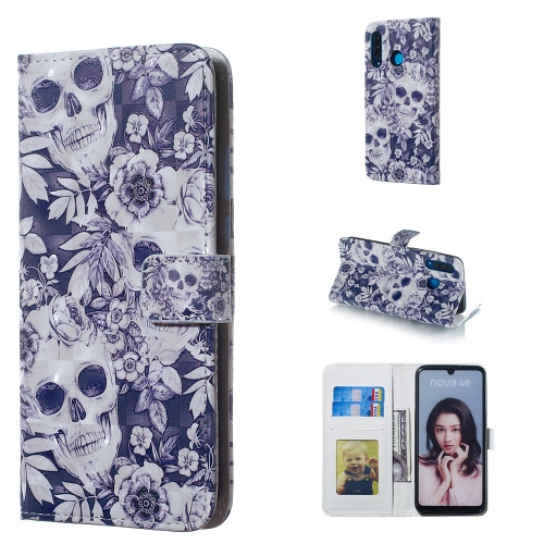 

Skull and Flower Pattern 3D Horizontal Flip Leather Case for Huawei P30 Lite, with Holder & Card Slots & Photo Frame & Wallet