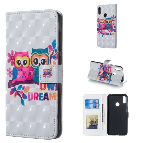 

Lovers Owl Pattern 3D Horizontal Flip Leather Case for Huawei Y7 (2019), with Holder & Card Slots & Photo Frame & Wallet