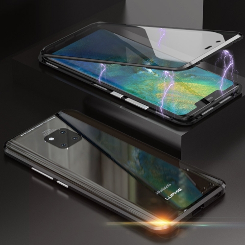 

Ultra Slim Double Sides Magnetic Adsorption Angular Frame Tempered Glass Magnet Flip Case for Huawei Mate 20 Pro (Black)