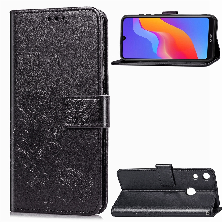 

Lucky Clover Pressed Flowers Pattern Leather Case for Huawei Honor 8A, with Holder & Card Slots & Wallet & Hand Strap (Black)