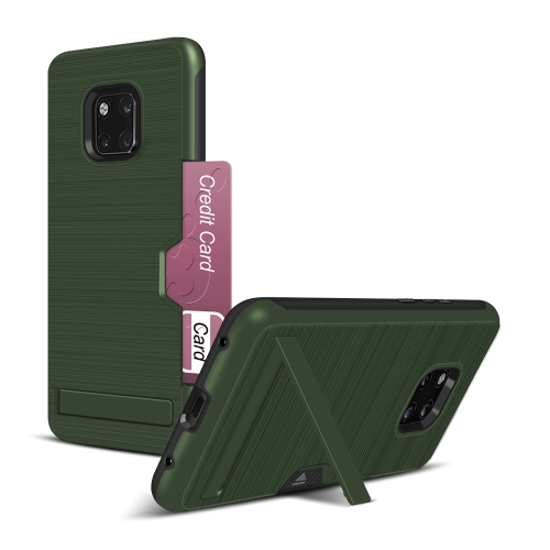 

Ultra-thin TPU+PC Brushed Texture Shockproof Protective Case for Huawei Mate 20 Pro, with Holder & Card Slot(Army Green)
