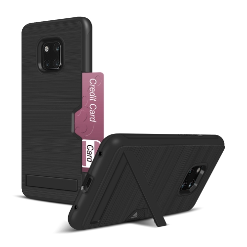 

Ultra-thin TPU+PC Brushed Texture King Shockproof Protective Case for Huawei Mate 20 Pro, with Holder & Card Slot(Black)