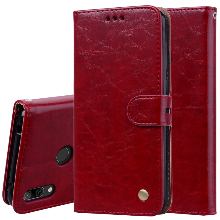 

Business Style Oil Wax Texture Horizontal Flip Leather Case for Huawei Y7 (2019), with Holder & Card Slots & Wallet (Red)