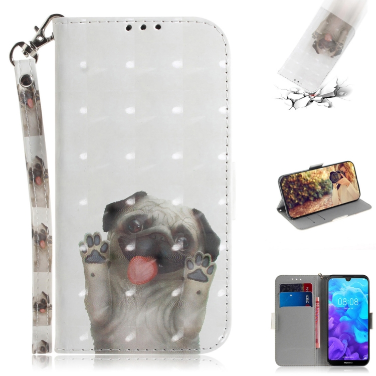 

3D Colored Drawing Dog Pattern Horizontal Flip Leather Case for Huawei Y5 (2019) / Honor 8s, with Holder & Card Slots & Wallet