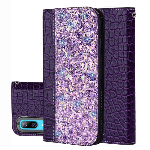 

Crocodile Texture Glitter Powder Horizontal Flip Leather Case for Huawei Honor 8C / Enjoy 9 / Y7 Pro (2019) / Y7 Prime (2019) /Y7 (2019), with Card Slots & Holder (Purple)