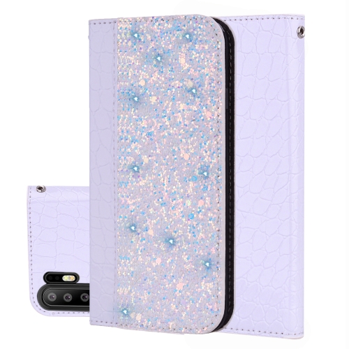 

Crocodile Texture Glitter Powder Horizontal Flip Leather Case for Huawei P30 Pro, with Card Slots & Holder (White)