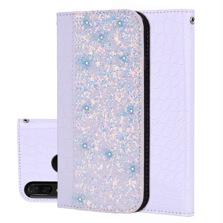 

Crocodile Texture Glitter Powder Horizontal Flip Leather Case for Huawei Y9 (2019) / Enjoy 9 Plus, with Card Slots & Holder (White)