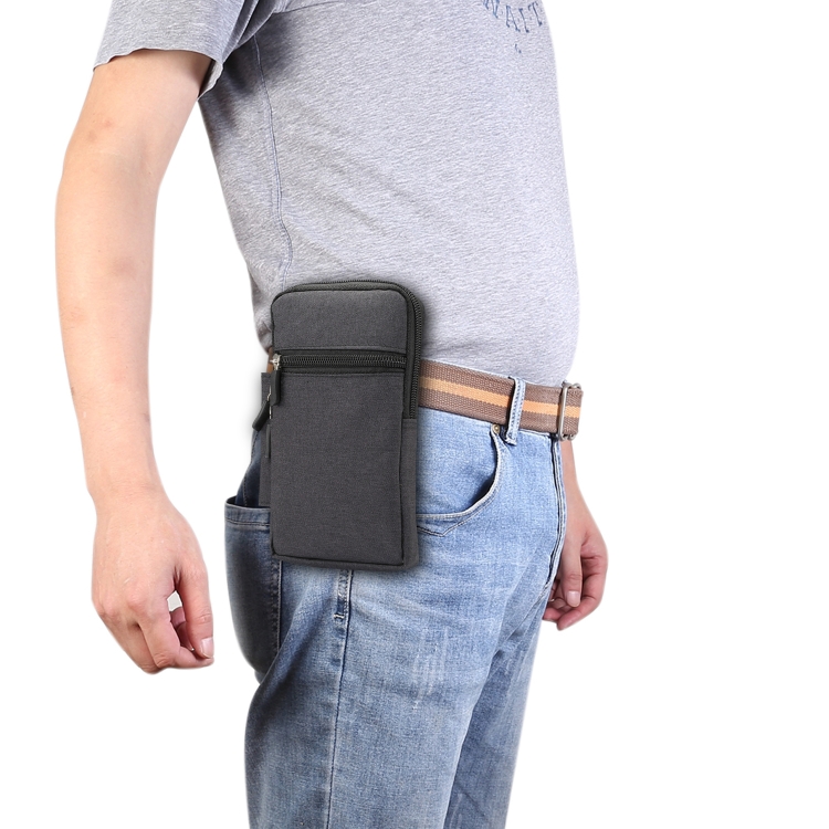 

Single checked denim Multi-functional Universal Mobile Phone Waist Pack Case for 6.3 Inch or Below Smartphones (Black)