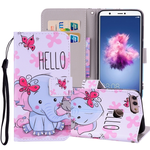 

Butterfly Elephant Pattern Colored Drawing Horizontal Flip Leather Case for Huawei P Smart / Enjoy 7S, with Holder & Card Slots & Wallet & Lanyard