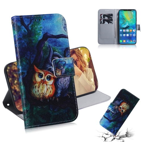 

Oil Painting Owl Pattern Coloured Drawing Horizontal Flip Leather Case for Huawei Mate 20 Pro, with Holder & Card Slots & Wallet