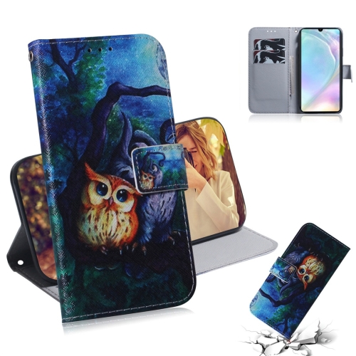 

Oil Painting Owl Pattern Coloured Drawing Horizontal Flip Leather Case for Huawei P30, with Holder & Card Slots & Wallet