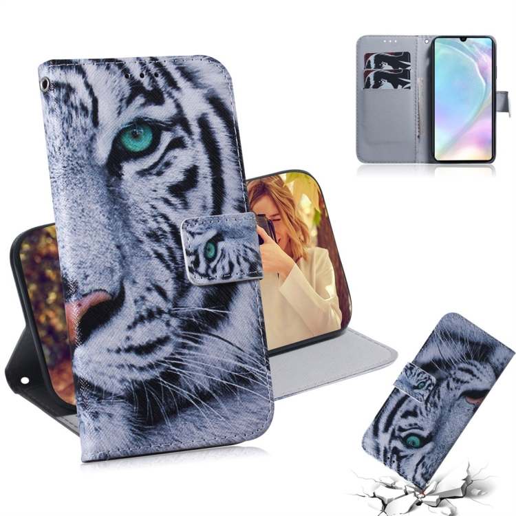

Tiger Pattern Coloured Drawing Horizontal Flip Leather Case for Huawei P30, with Holder & Card Slots & Wallet