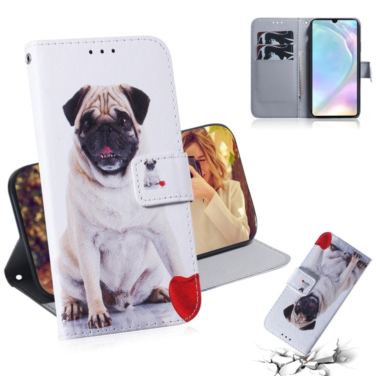 

Pug Pattern Coloured Drawing Horizontal Flip Leather Case for Huawei P30, with Holder & Card Slots & Wallet