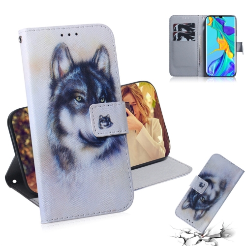 

White Wolf Pattern Coloured Drawing Horizontal Flip Leather Case for Huawei P30 Pro, with Holder & Card Slots & Wallet
