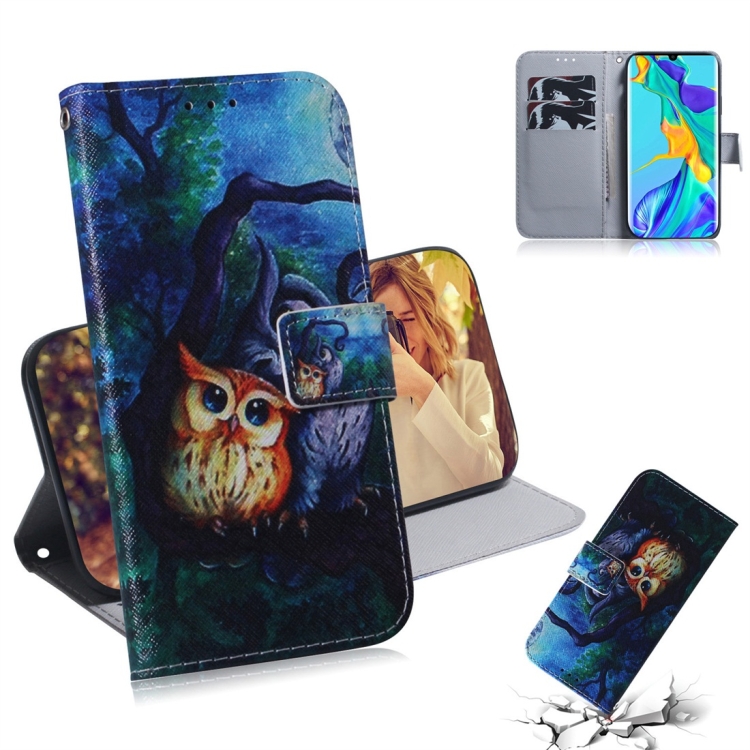 

Oil Painting Owl Pattern Coloured Drawing Horizontal Flip Leather Case for Huawei P30 Pro, with Holder & Card Slots & Wallet