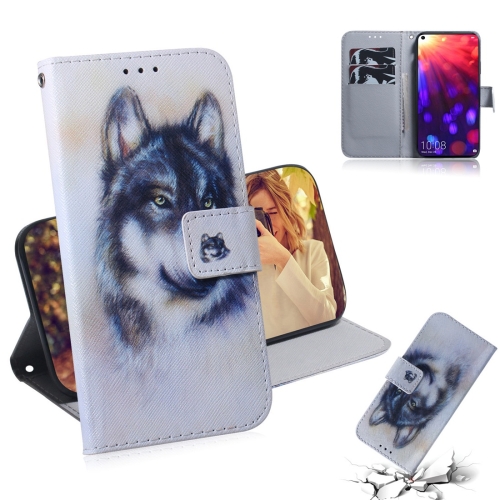 

White Wolf Pattern Coloured Drawing Horizontal Flip Leather Case for Huawei Honor View 20, with Holder & Card Slots & Wallet