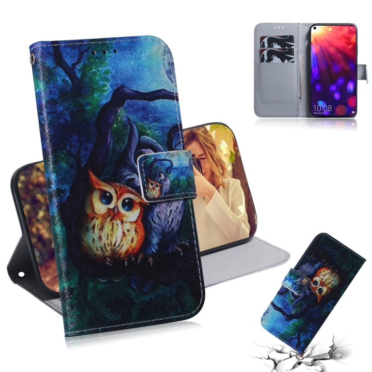 

Oil Painting Owl Pattern Coloured Drawing Horizontal Flip Leather Case for Huawei Honor View 20, with Holder & Card Slots & Wallet