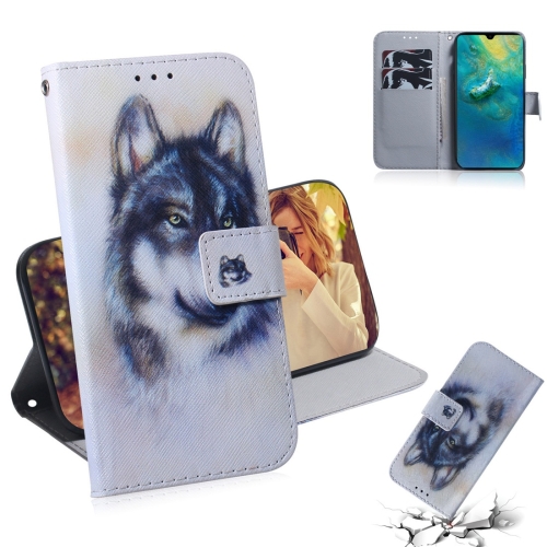 

White Wolf Pattern Coloured Drawing Horizontal Flip Leather Case for Huawei Mate 20, with Holder & Card Slots & Wallet