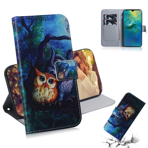 

Oil Painting Owl Pattern Coloured Drawing Horizontal Flip Leather Case for Huawei Mate 20, with Holder & Card Slots & Wallet