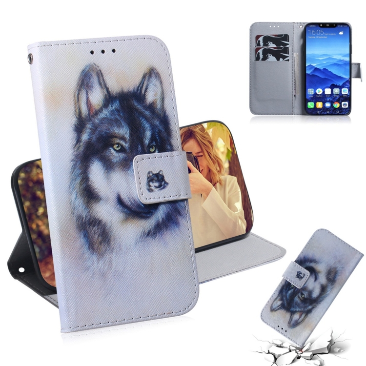 

White Wolf Pattern Coloured Drawing Horizontal Flip Leather Case for Huawei Mate 20 Lite, with Holder & Card Slots & Wallet