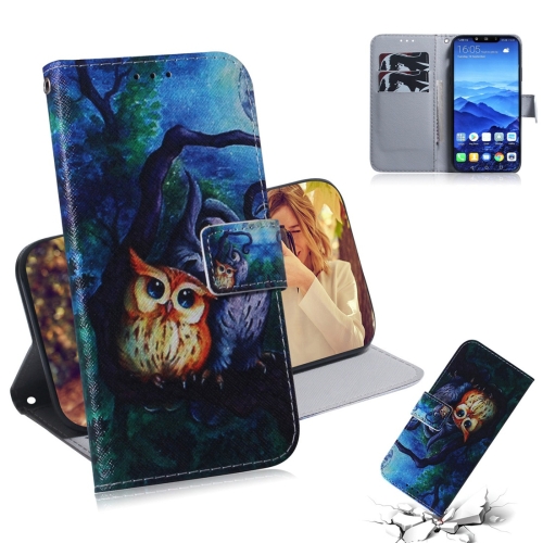 

Oil Painting Owl Pattern Coloured Drawing Horizontal Flip Leather Case for Huawei Mate 20 Lite, with Holder & Card Slots & Wallet