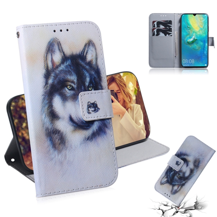 

White Wolf Pattern Coloured Drawing Horizontal Flip Leather Case for Huawei Mate 20 X, with Holder & Card Slots & Wallet