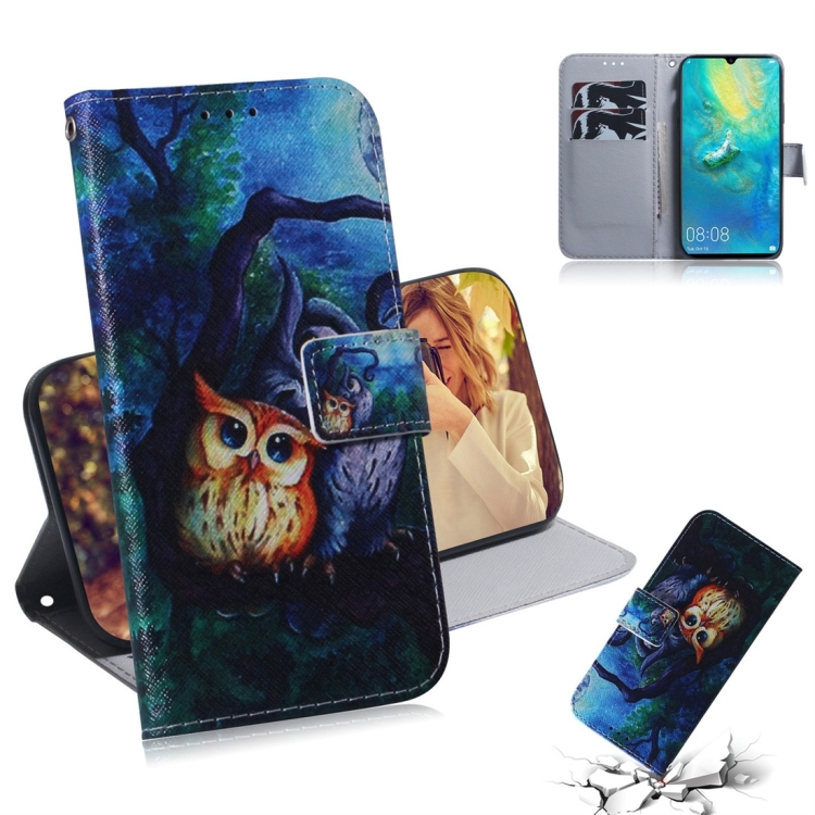 

Oil Painting Owl Pattern Coloured Drawing Horizontal Flip Leather Case for Huawei Mate 20 X, with Holder & Card Slots & Wallet