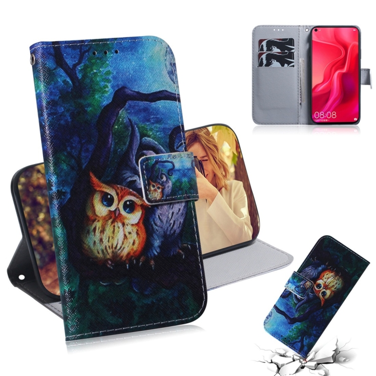 

Oil Painting Owl Pattern Coloured Drawing Horizontal Flip Leather Case for Huawei Nova 4, with Holder & Card Slots & Wallet