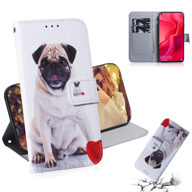 

Pug Pattern Coloured Drawing Horizontal Flip Leather Case for Huawei Nova 4, with Holder & Card Slots & Wallet
