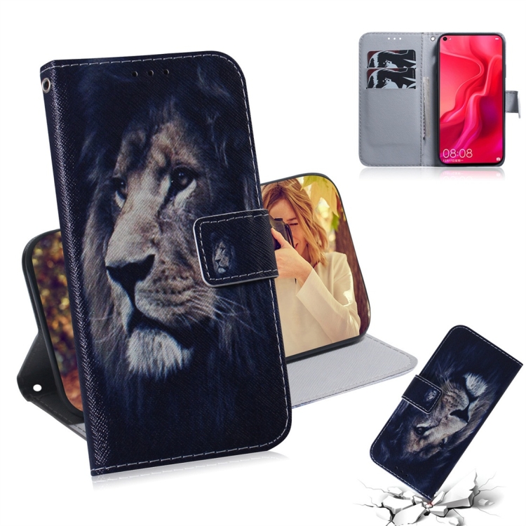 

Lion Pattern Coloured Drawing Horizontal Flip Leather Case for Huawei Nova 4, with Holder & Card Slots & Wallet