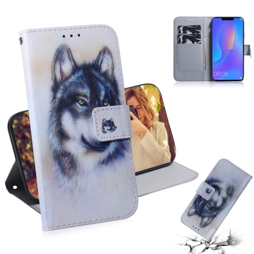 

White Wolf Pattern Coloured Drawing Horizontal Flip Leather Case for Huawei P Smart+ 2019 / Nova 3i, with Holder & Card Slots & Wallet