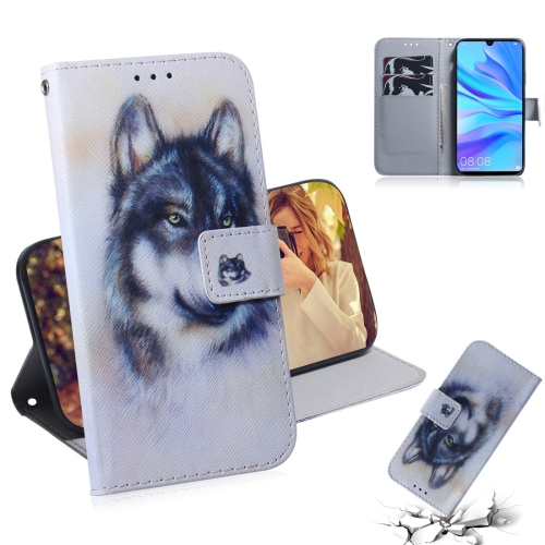 

White Wolf Pattern Coloured Drawing Horizontal Flip Leather Case for Huawei P30 Lite / Nova 4e, with Holder & Card Slots & Wallet