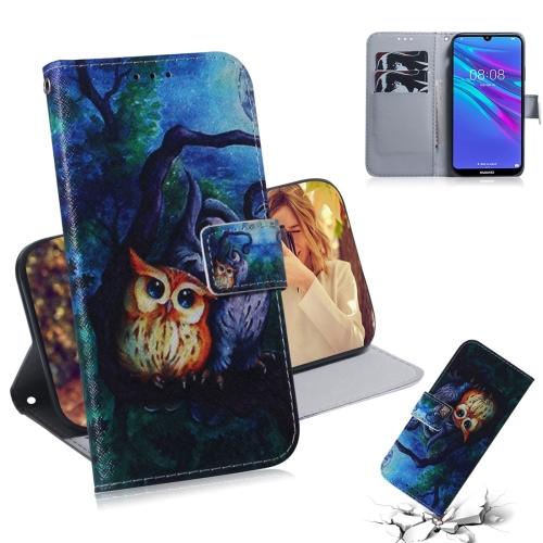 

Oil Painting Owl Pattern Coloured Drawing Horizontal Flip Leather Case for Huawei Y6 (2019), with Holder & Card Slots & Wallet