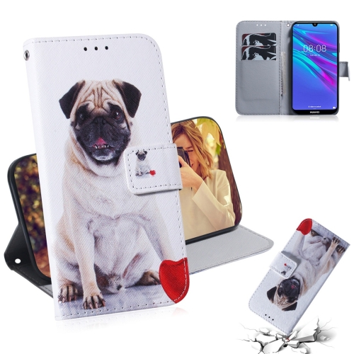 

Pug Pattern Coloured Drawing Horizontal Flip Leather Case for Huawei Y6 (2019), with Holder & Card Slots & Wallet