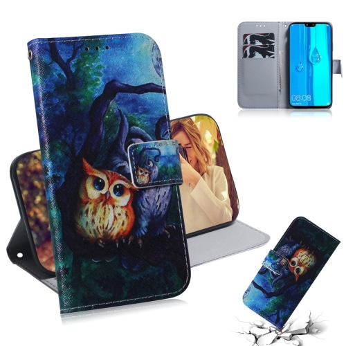 

Oil Painting Owl Pattern Coloured Drawing Horizontal Flip Leather Case for Huawei Y9 (2019) / Enjoy 9 Plus, with Holder & Card Slots & Wallet