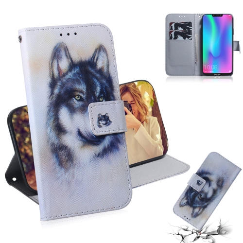 

White Wolf Pattern Coloured Drawing Horizontal Flip Leather Case for Huawei Honor 8C, with Holder & Card Slots & Wallet
