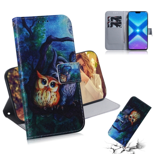 

Oil Painting Owl Pattern Coloured Drawing Horizontal Flip Leather Case for Huawei Honor 8X, with Holder & Card Slots & Wallet